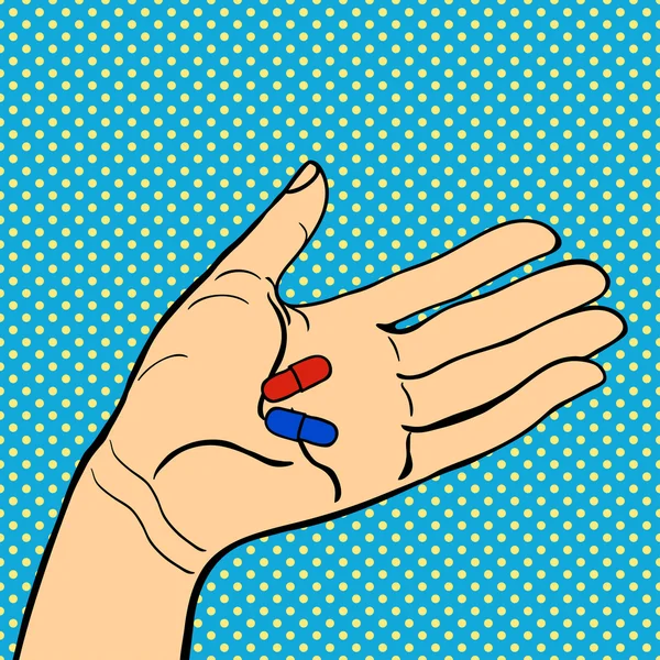Mão humana segurando pílulas vetor —  Vetores de Stock