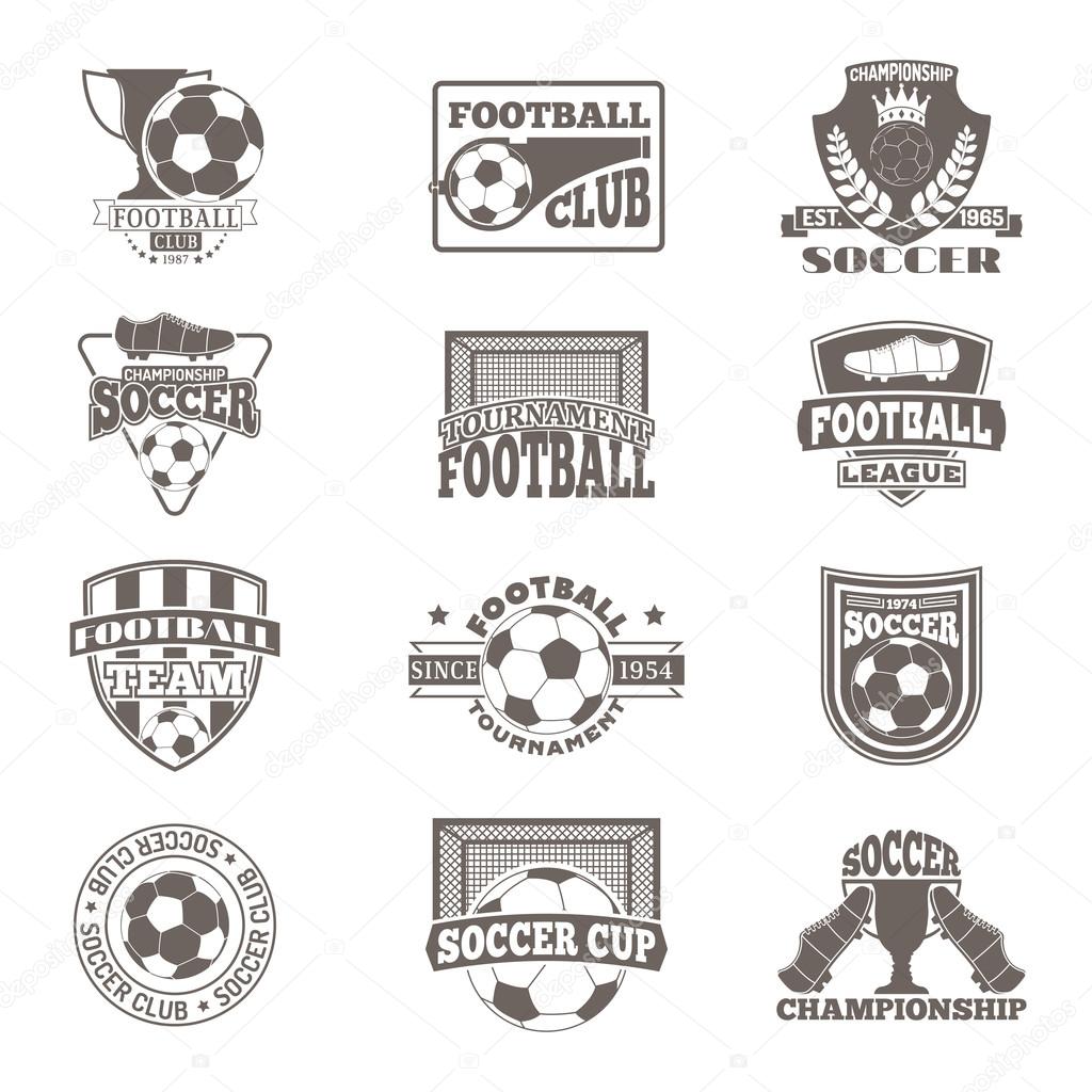 Set of soccer football badge logo design templates. Sport team identity football logo vector isolated on white background. Collection of soccer themed football logo graphics emblem game icon.