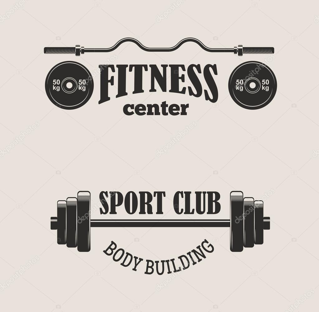 Gym fitness emblem, labels, badges, logo and designed element. Gym fitness logo muscle body weight bodybuilding. Strong people club vector gym fitness logo icon