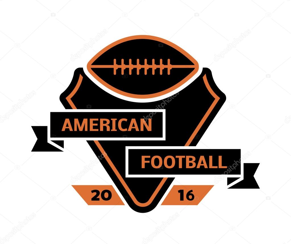 Template logo for American football sport team with sport sign and symbols. Tournament competition graphic champion sport team logo badge icon. Vector club game football sport team logo badge.