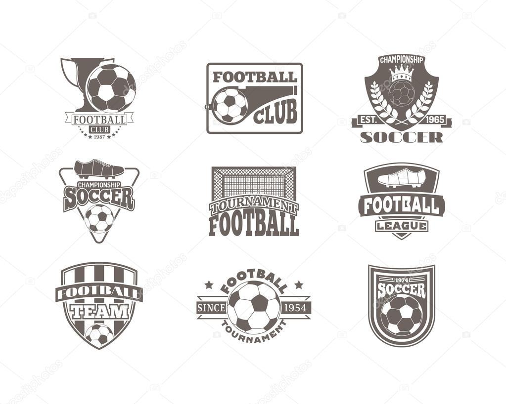 Set of european football, soccer labels, emblems and design championship elements. Vector set of soccer logo football tournament icon symbol. Soccer logo team emblem badge sport competition.