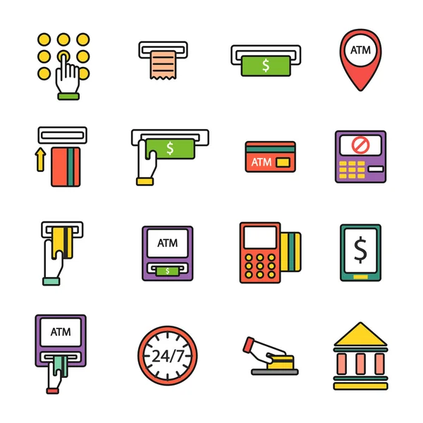 ATM-iconen vector set. — Stockvector