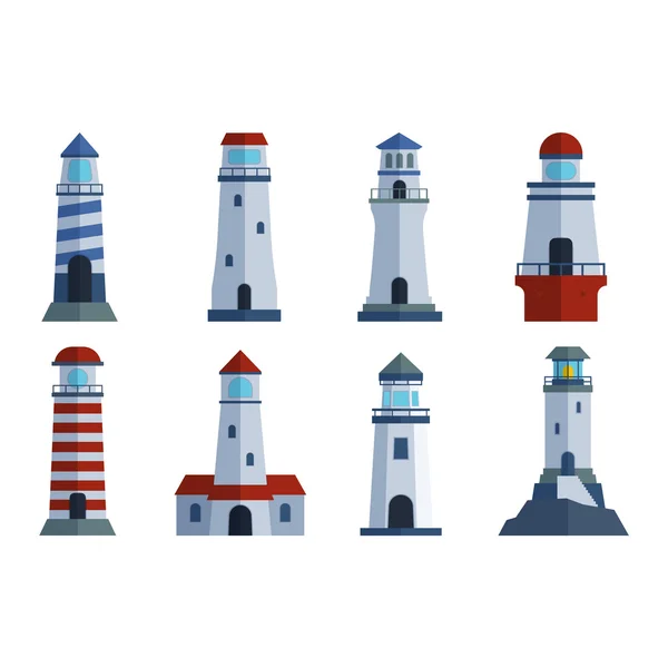 Cartoon flat lighthouse searchlight tower for maritime navigation