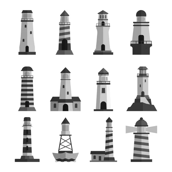 Векторний набір мультиплікаційних плоских маяків . — стоковий вектор