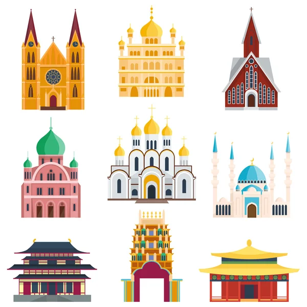 Construcción de templos de catedrales e iglesias — Vector de stock