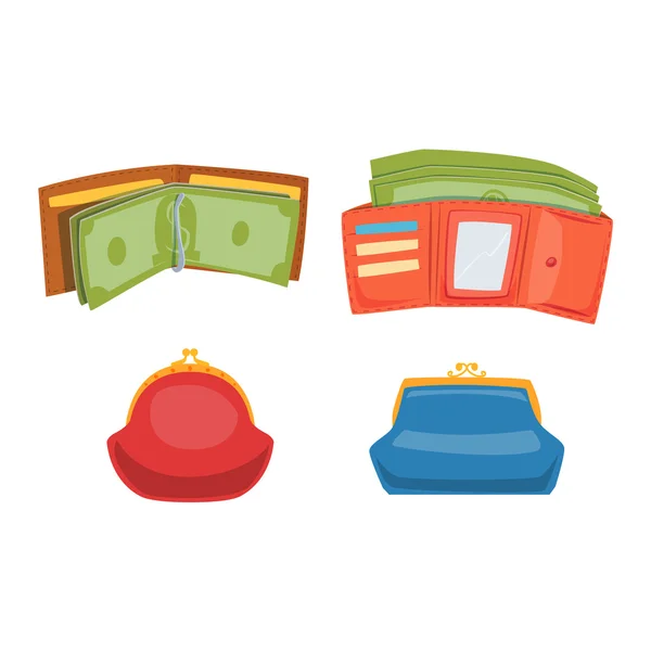 Open purse wallet vector set. — Stock Vector