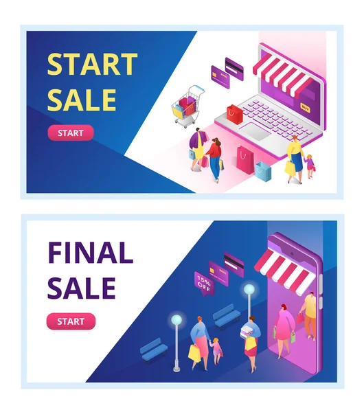 Set di banner promozionali per la vendita finale, fine stagione, illustrazione vettoriale dell'offerta di sconto. Liquidazione inizio vendita per negozio online, e-commerce. — Vettoriale Stock