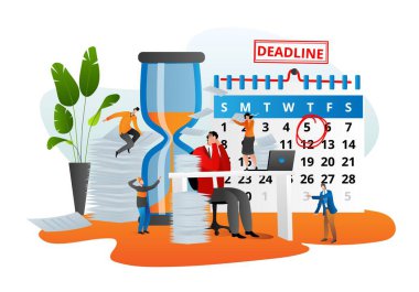 İş son teslim tarihi, saat konsepti vektör illüstrasyonlu zaman yönetimi. İşteki sabit profesyonel plan, grafik strateji tasarımı.