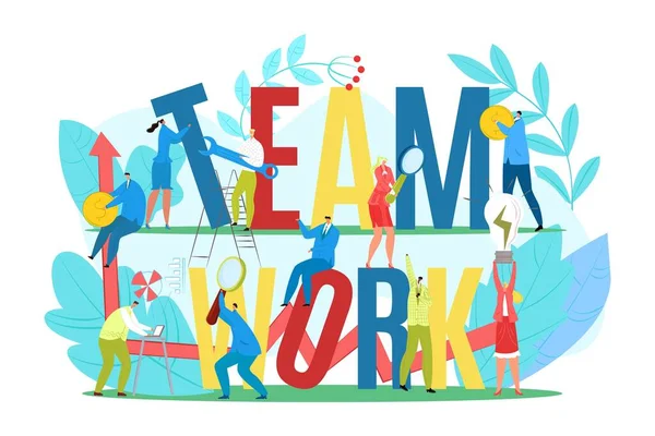 Teamwork sign with success people concept, vectot illustration. Geschäftsmann frau arbeit im team, cartoon performance design. — Stockvektor
