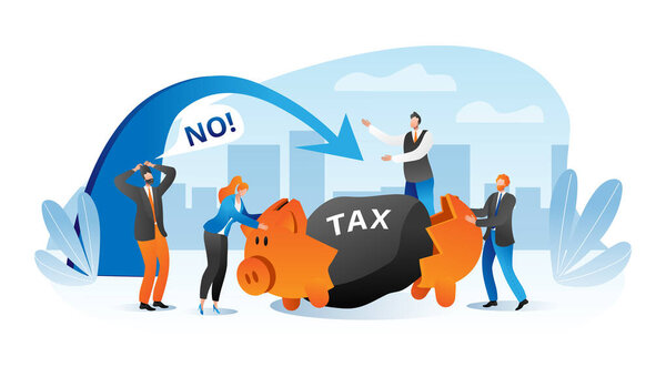 Деловой человек с большой концепцией налогового финансирования, векторная иллюстрация. Карикатурный бизнесмен с тяжелым весом.