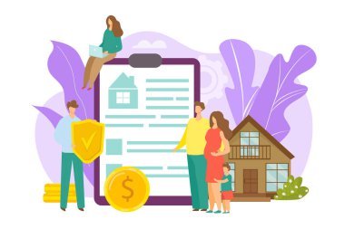 Yangın sigortası, aile bireyleri yaşam koruma vektörü çizimleri. Felakete karşı iş güvenliği, evde sağlık.