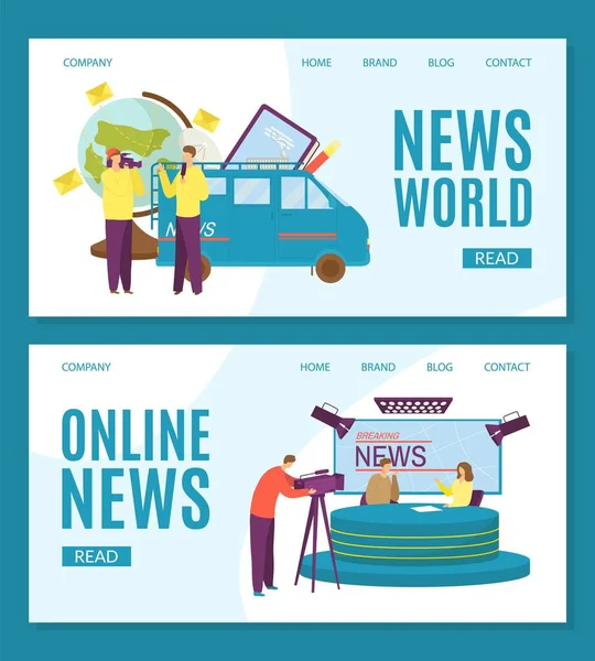 News world background concept, vector illustration. People character report flat information for media, business technology template banner. — Image vectorielle