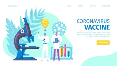 Tıp laboratuarında Coronavirus aşısı, virüs taşıyıcı illüstrasyon için ilaç yapan doktorlar. Bilim adamı karakter araştırma enfeksiyonu