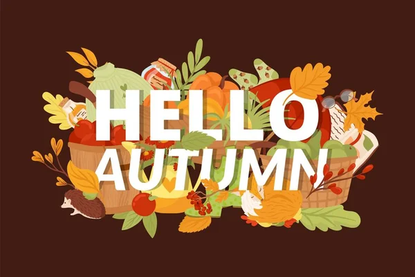 Banner de fondo de temporada, hola ilustración del vector de la tarjeta de otoño. Hoja naranja de otoño, diseño de la naturaleza de octubre y decoración de temporada. — Vector de stock