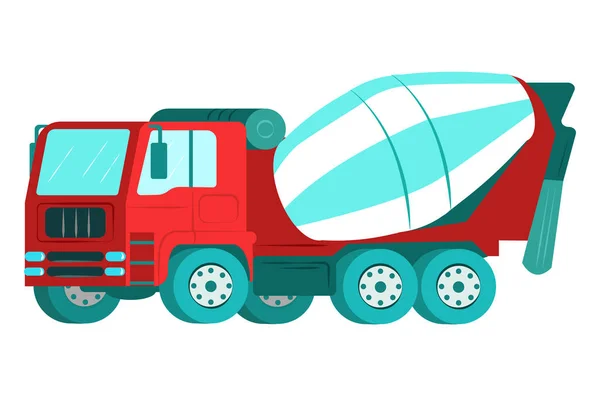 Mezclador de concreto icono, equipo profesional del vehículo de construcción, ilustración plana del vector de la mezcladora de camiones, aislado en blanco. — Vector de stock