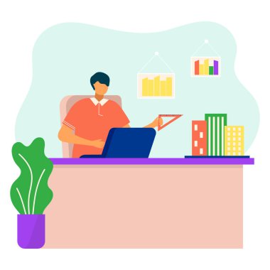 Profesyonel mimar iş yerinde oturan düz dizüstü bilgisayarlı üçgen cetvel çizimi, beyaz üzerinde izole.