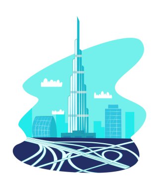 Modern fütüristik şehir manzarası, cam beton şehir gelişimi, düz vektör çizimi yapan gökdelen, beyaz üzerine izole edilmiş..