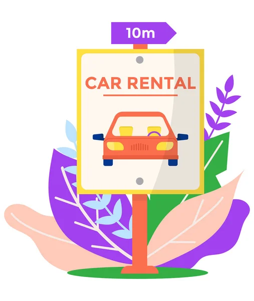 Bannière publicitaire de location de voiture, affichage automatique de publicité urbaine de rue, illustration vectorielle plate de véhicule de transport de partage, isolée sur le blanc. — Image vectorielle