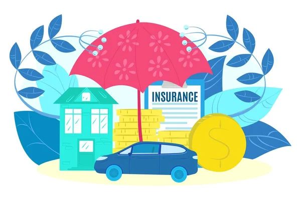 Paraplyskyddssymbol, egendomsförsäkring, vektorillustration. Platt säkerhet företag, vård om hem, bil, pengar säkerhet. — Stock vektor