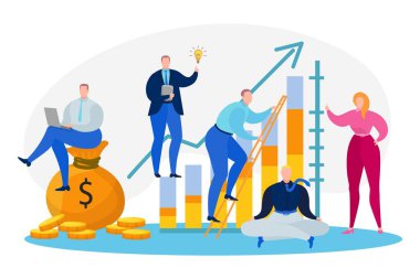 Grup üyeleri iş stratejisi, yaratıcı takım çalışması, vektör çizimi geliştirir. Konsept finansal büyüme üzerinde çalışan profesyoneller.