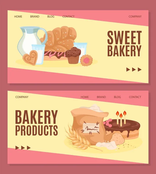 Sortiment färska bageri produkt, vektor illustration. Mängd spannmål, läckra bullar, muffins, bakverk närbild. kaka, gourmet söt rulle. — Stock vektor