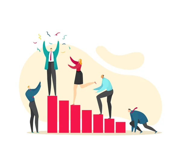 Achieve goal, success career progress, vector illustration. Business man woman people character climb to career, flat leadership. Success achievement — Stock Vector