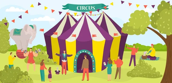 Entretenimiento Espectáculo Carpa Circo Grupo Intérprete Carnaval Personas Personaje Ilustración — Vector de stock