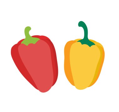 Beyaz arka plan üzerinde izole kırmızı ve sarı biber