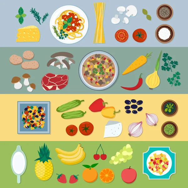 Ingredientes alimentarios vector ilustración plana — Archivo Imágenes Vectoriales