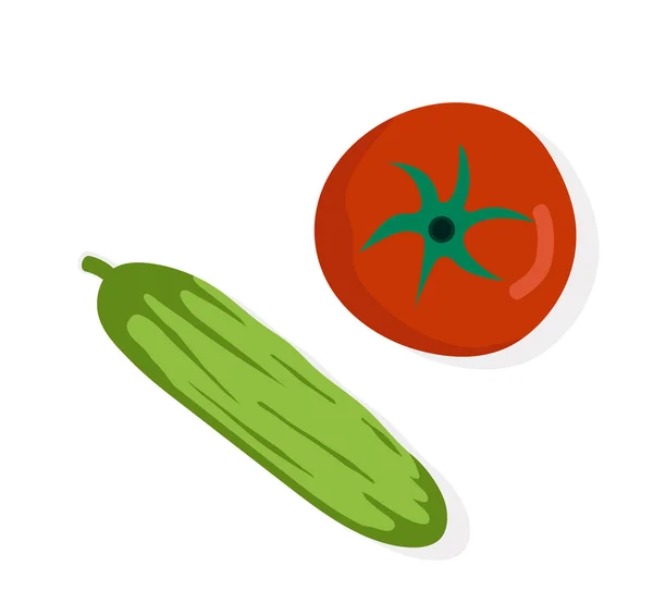 Fresh vegetables on white background. Tomato and cucumber — Διανυσματικό Αρχείο