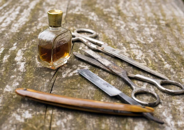 Definir ferramentas para barbeiro perfume — Fotografia de Stock