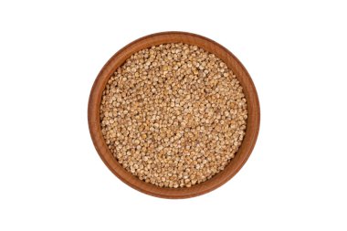 Tahta bir kasede organik kinoa tohumları