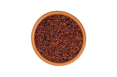 Tahta bir kasede kırmızı kinoa tohumları