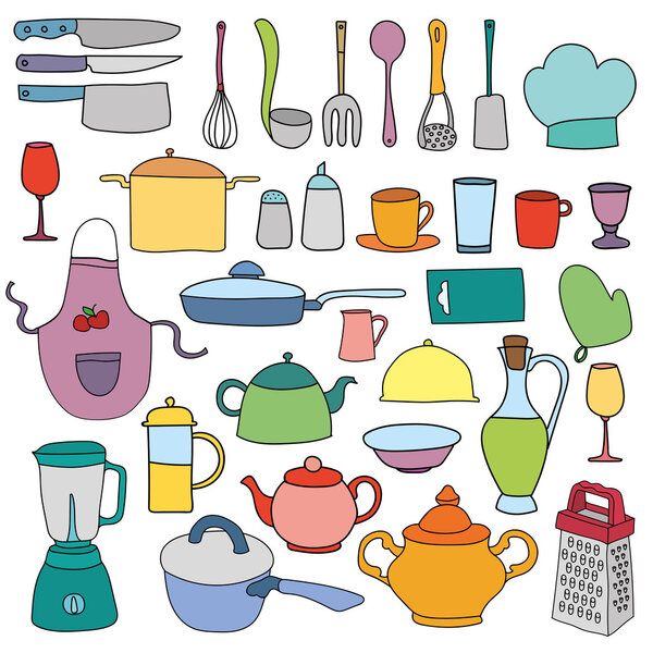 Vector collection of illustrations of kitchen ware