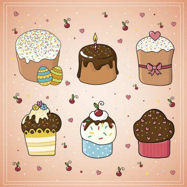 Sweet Cupcakes 'in vektör kümesi