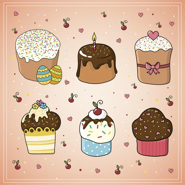 Vektorová sada sladkých cupcakes — Stockový vektor