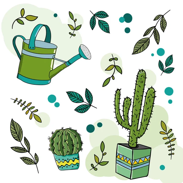 Illustratie van groene cactus gieter vector — Stockvector