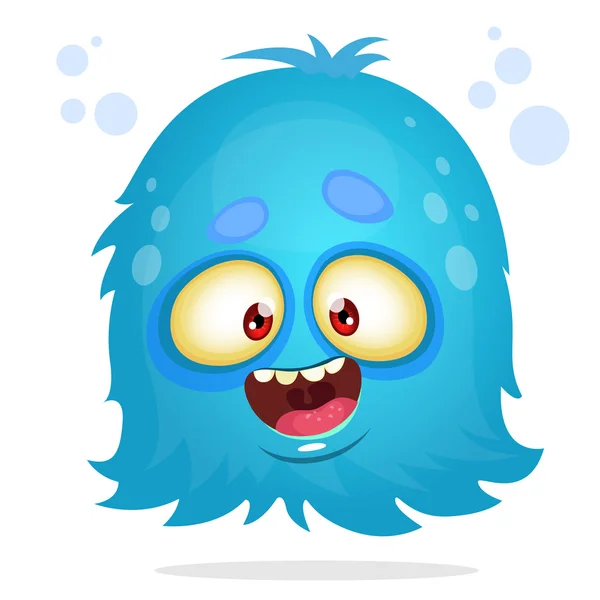 Vector cartoon Halloween monster. Blue furry flying monster with big eyes. Blue monster vector icon — Stock Vector