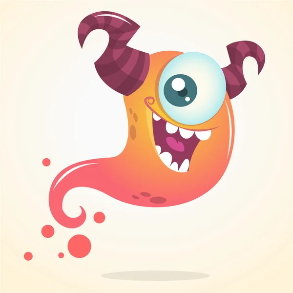 Lindo fantasma rosa de dibujos animados con dos cuernos y un ojo. Vector personaje de Halloween — Vector de stock