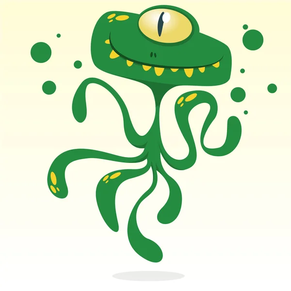 Happy cartoon octopus. Vector Halloween green monster with one eye and tentacles isolated — Stock Vector