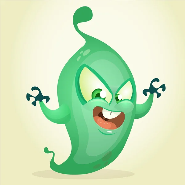 Fantasma dei cartoni animati arrabbiato. Icona di Halloween vettore grasso e mostro verde con artigli — Vettoriale Stock