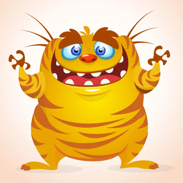 Feliz monstruo de dibujos animados. Halloween vector amarillo monstruo rayado — Vector de stock