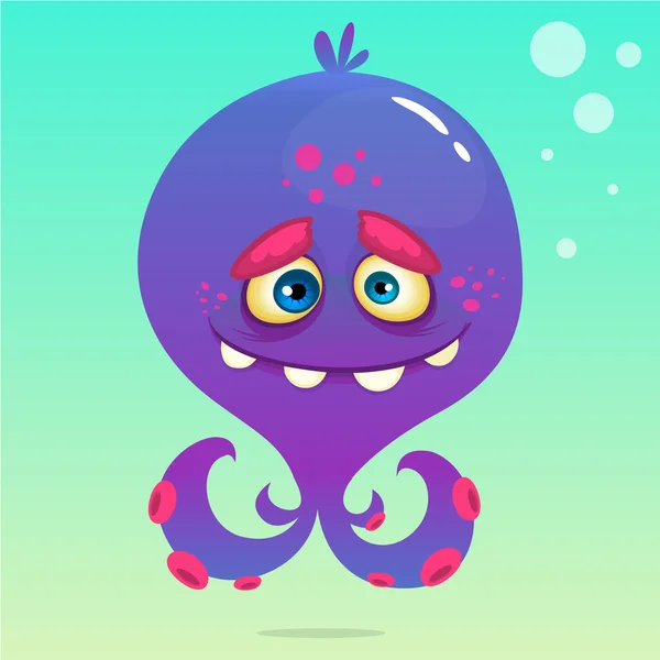 Leuke cartoon octopus. Vector Halloween paarse octopus met tentakels geïsoleerd op onderwater achtergrond — Stockvector