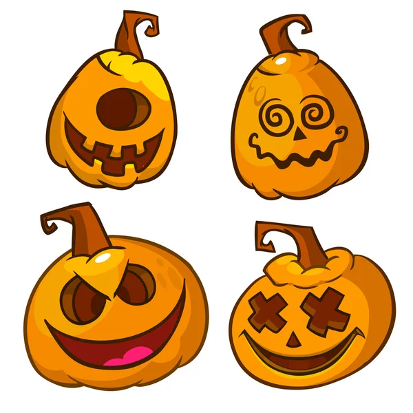 Ensemble vectoriel de effrayant Halloween citrouilles tête — Image vectorielle