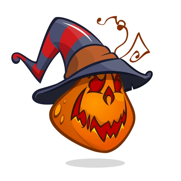 Jack-O-Linterna. Calabaza de Halloween en sombrero de bruja. Ilustración vectorial aislada — Archivo Imágenes Vectoriales