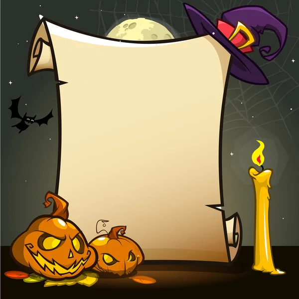 Halloween-Banner mit leeren Papierrollen mit Attributen. Vektor — Stockvektor