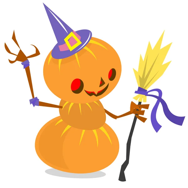 Scarecrow pumpkin head cartoon style isolated on white. Vector Halloween design — Stock Vector