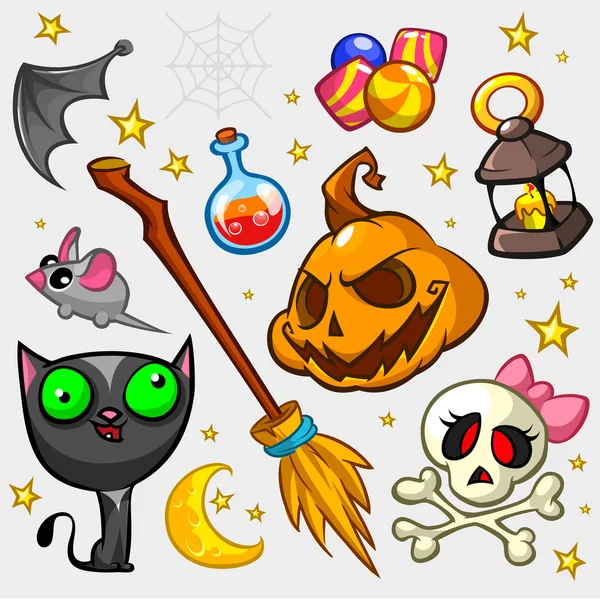 Set van Halloween pompoen en attributen — Stockvector