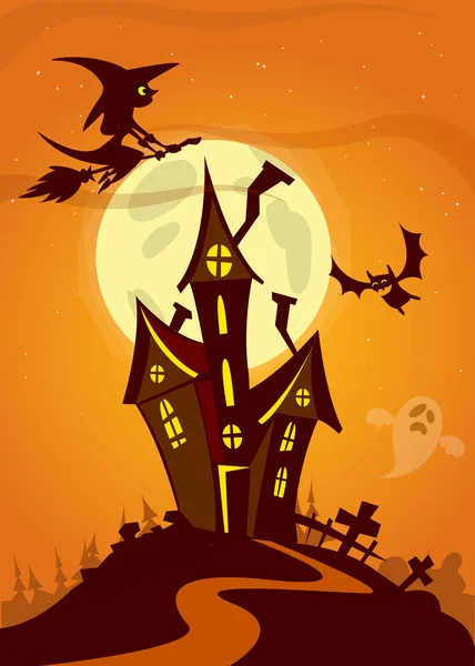 Halloween haunted  house. Vector illustration — Stock Vector