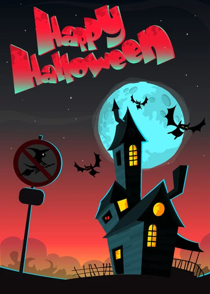 Halloween-Grußkarte mit Geisterhaus. Vektor Illustration Hintergrund — Stockvektor